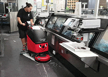 The Henry floor scrubber in action