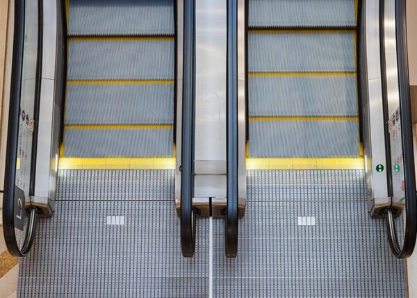 birds eye view of two escalators